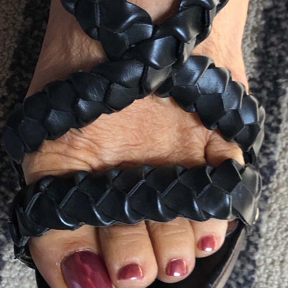 Charles David black wedge leather sandal.